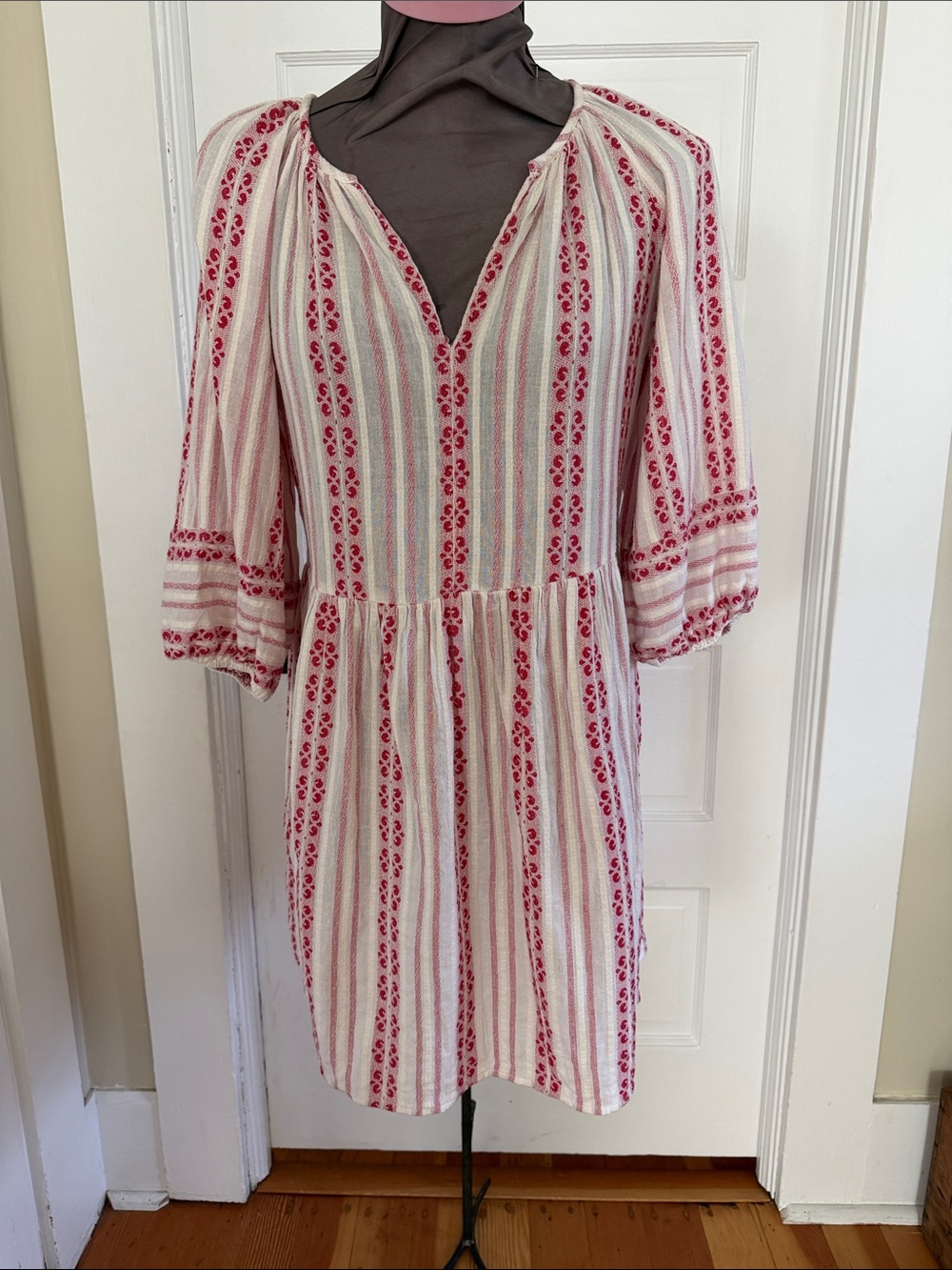 Velvet By Graham & Spencer Cream Red Boho Cotton Dress XS